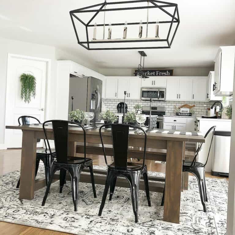 Kitchen With Chandelier in Distressed Metal Finish