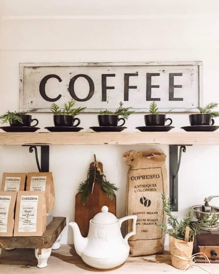 Kitchen With Coffee Bar Open Shelves