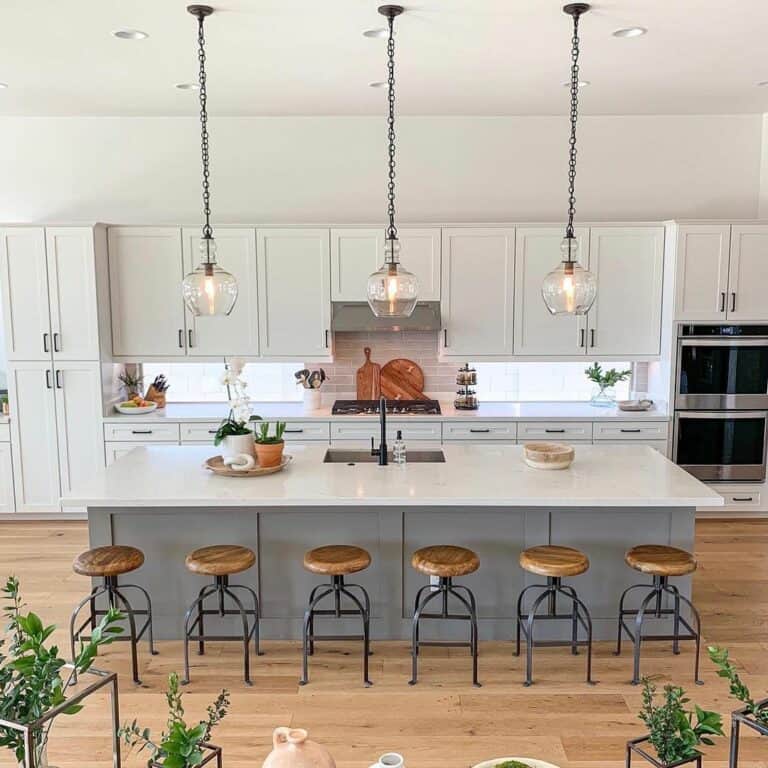 Kitchen With Glass Pendant Farmhouse-inspired Lighting