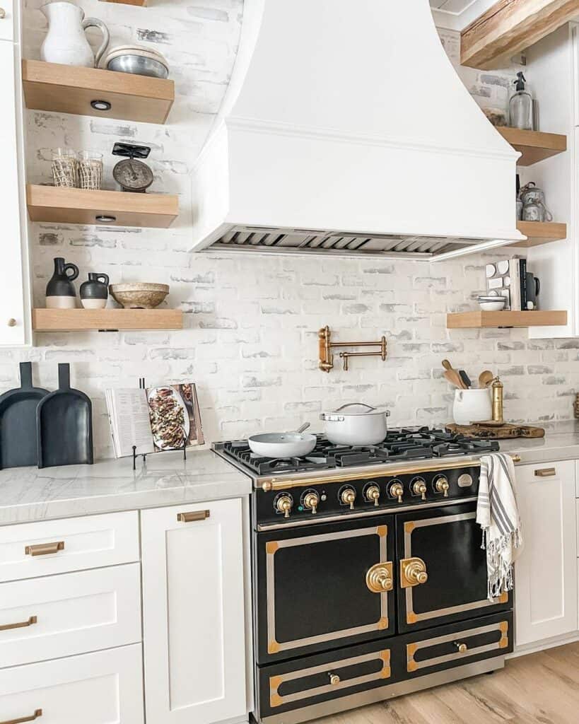 Kitchen With Open Shelves Near Range Hood