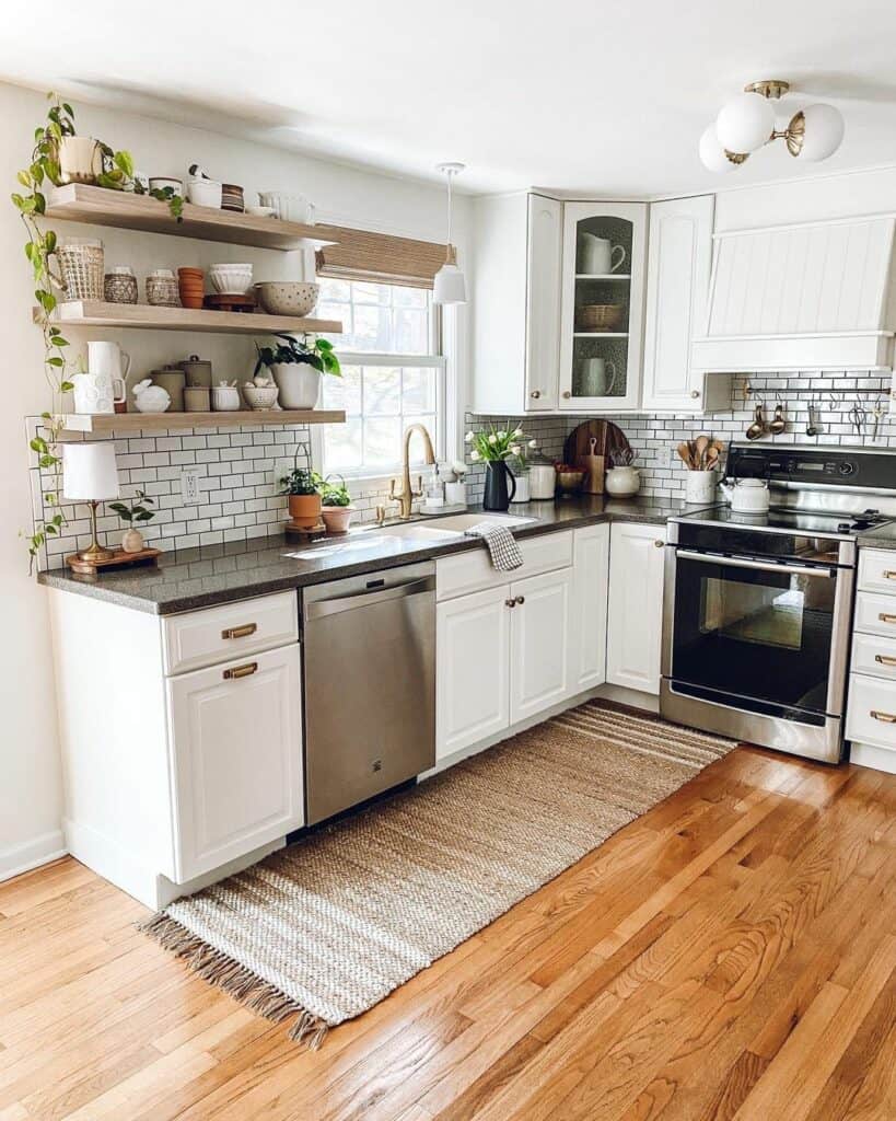 Kitchen With White and Wooden Elements