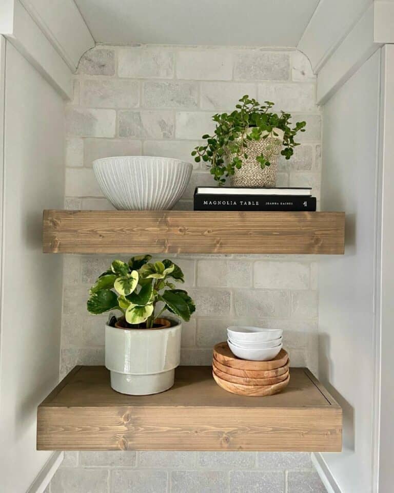 Kitchen With Wooden Open Shelves