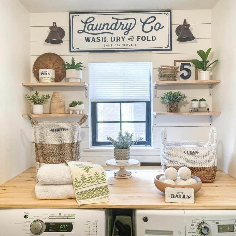 Labeled White Baskets and Two Black Sconces