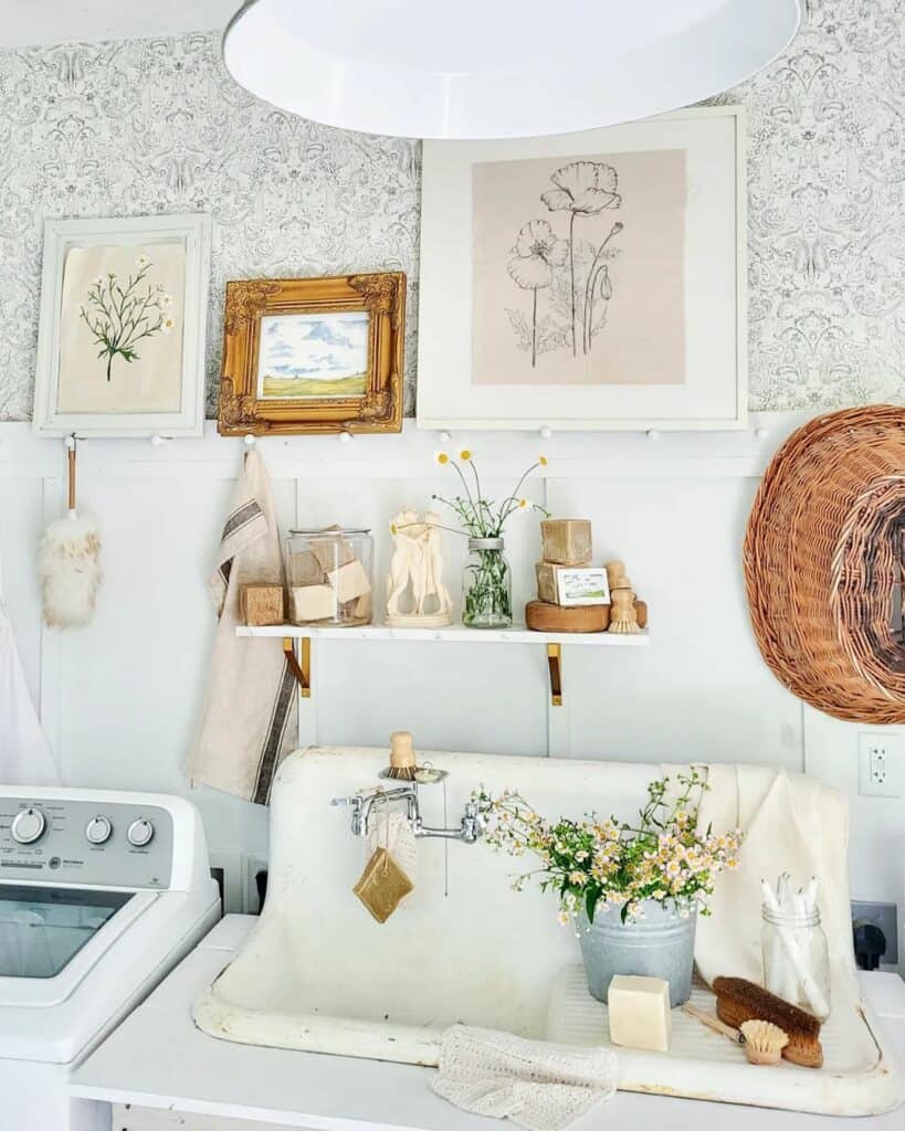 Laundry Area With Floral Cottagecore Wallpaper