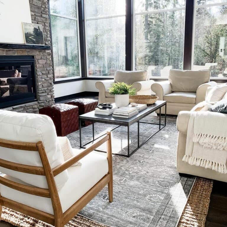 Layered Living Room Rugs With Coffee Table