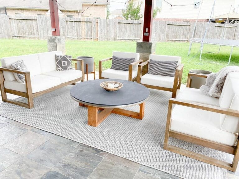 Light Gray Patio With Wood Furniture