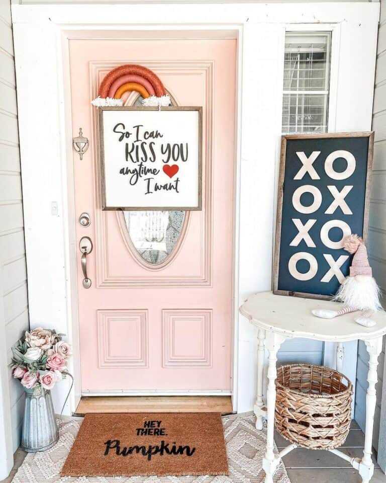 Light Pink Door With Valentine's Day Entrance Décor