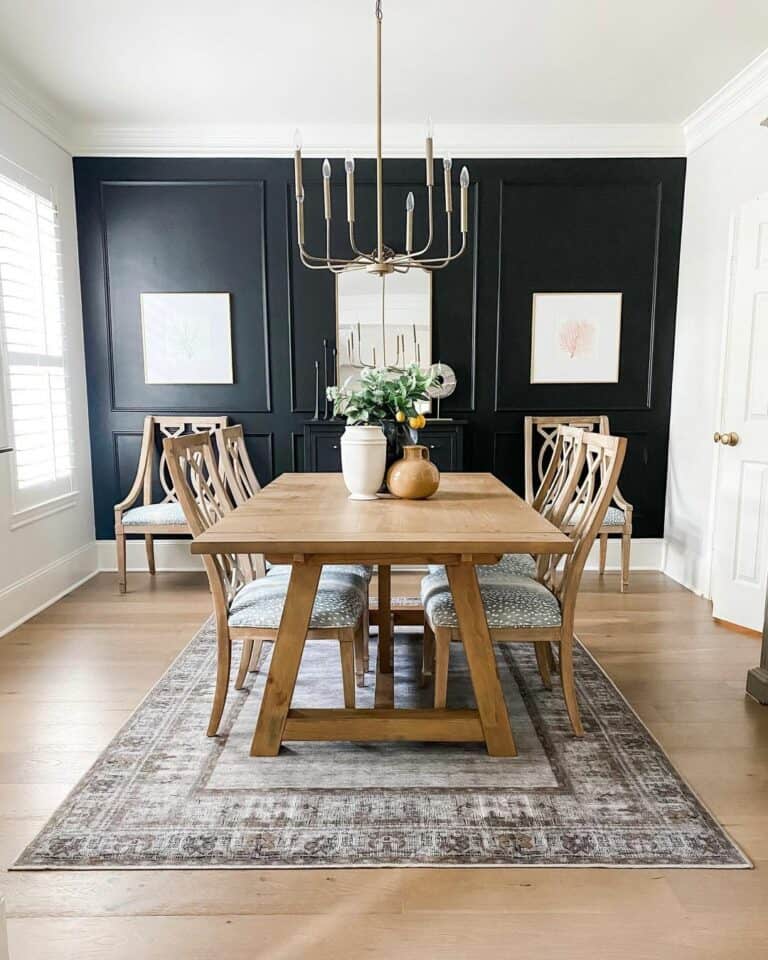 Light Wood Dining Table With Gold Chandelier