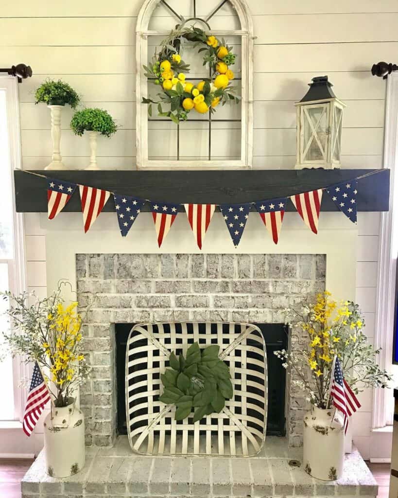 Limewash Brick Fireplace With Lemon Wreath Décor