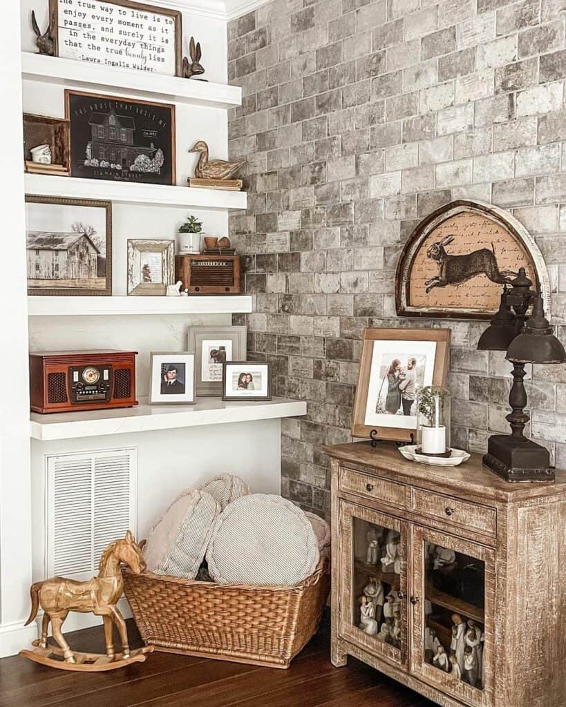 Living Room Corner With Modern Farmhouse Wallpaper