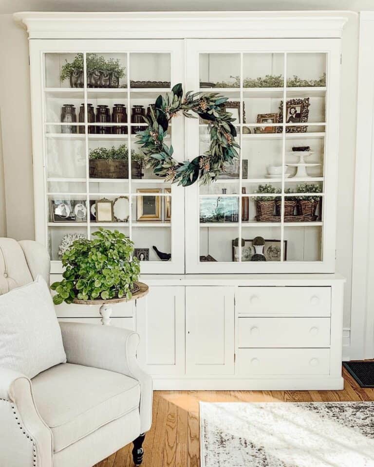 Living Room Hutch With Antique Dishes