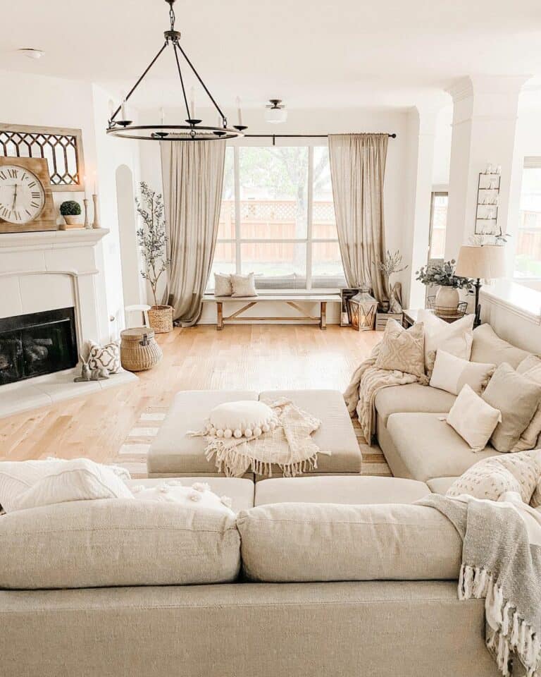 Living Room With Beige Sectional Couch