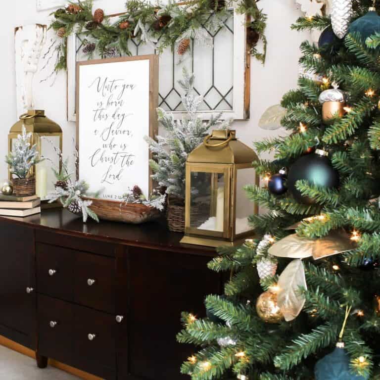 Living Room With Rich-brown Cabinets and Gold Accents