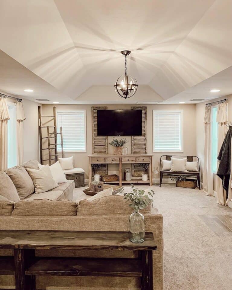 Living Room With Unique Arched Ceiling