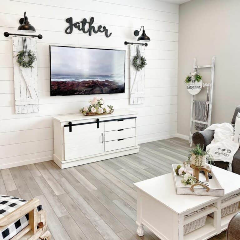 Living Room With White and Black Accents