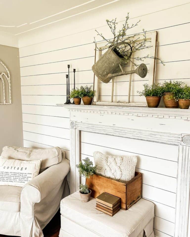 Living Room With White and Wooden Accents