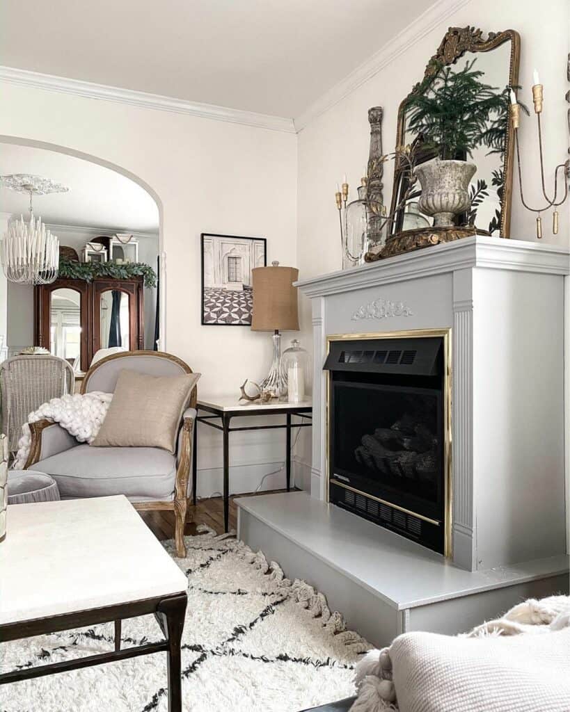 Living Room With a Massive Gray Fireplace