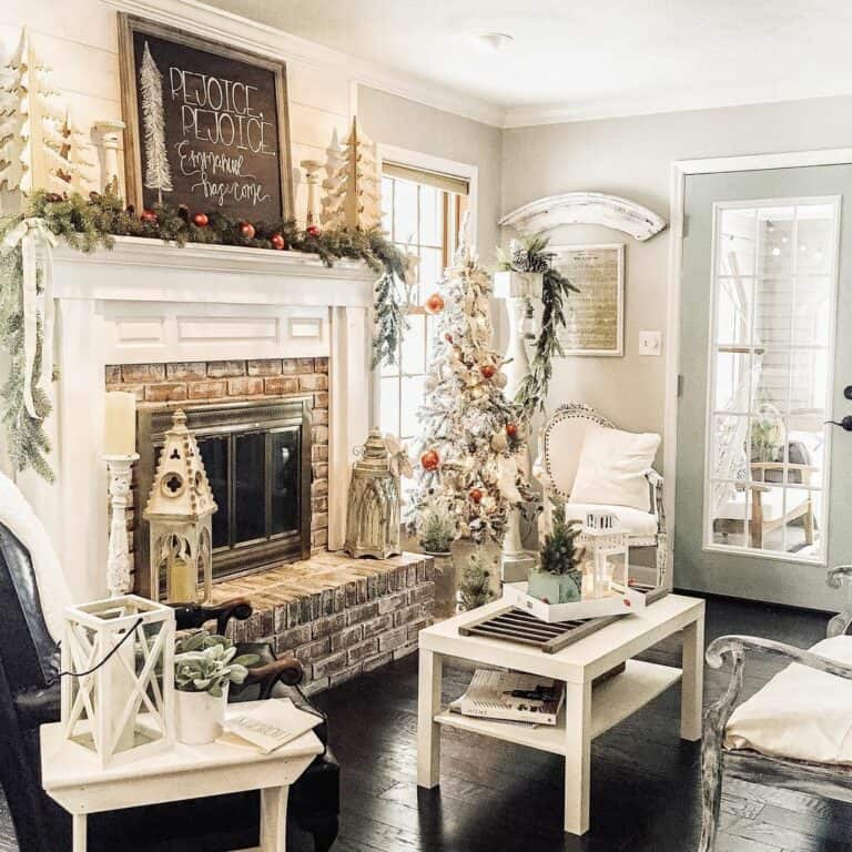 Living Room With a Rustic Brick Fireplace