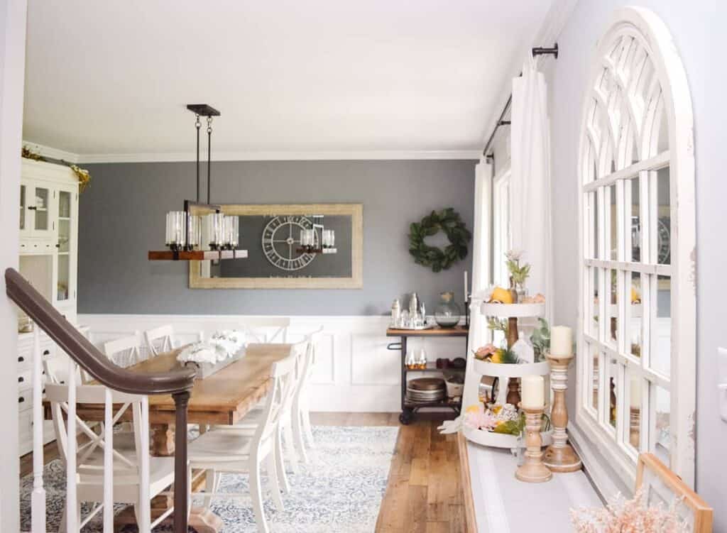 Long Wooden Chandelier With Glass Shades