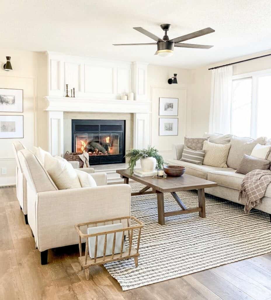 Low Ceiling Living Room With Black Ceiling Fan Light