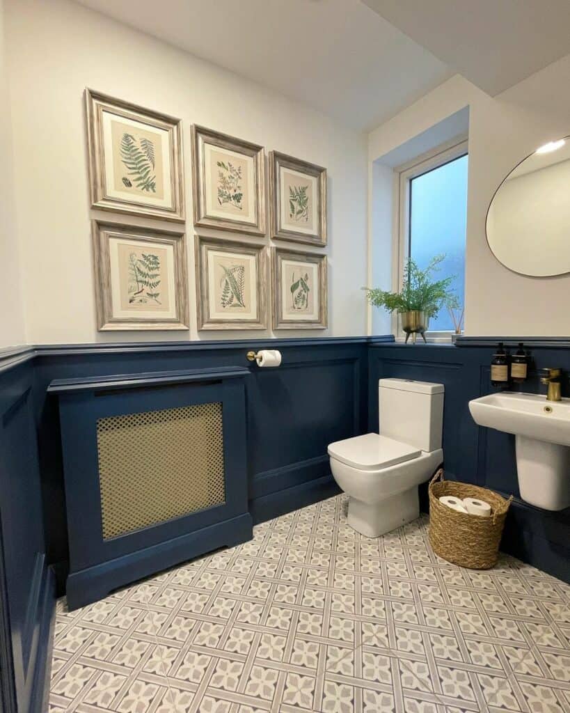 Luscious Farmhouse-style Bathroom With Blue Wainscoting