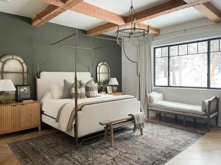 Majestic Farmhouse-inspired Bedroom With Palatial Bed