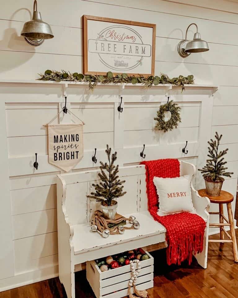 Metal Sconces Mounted to White Shiplap
