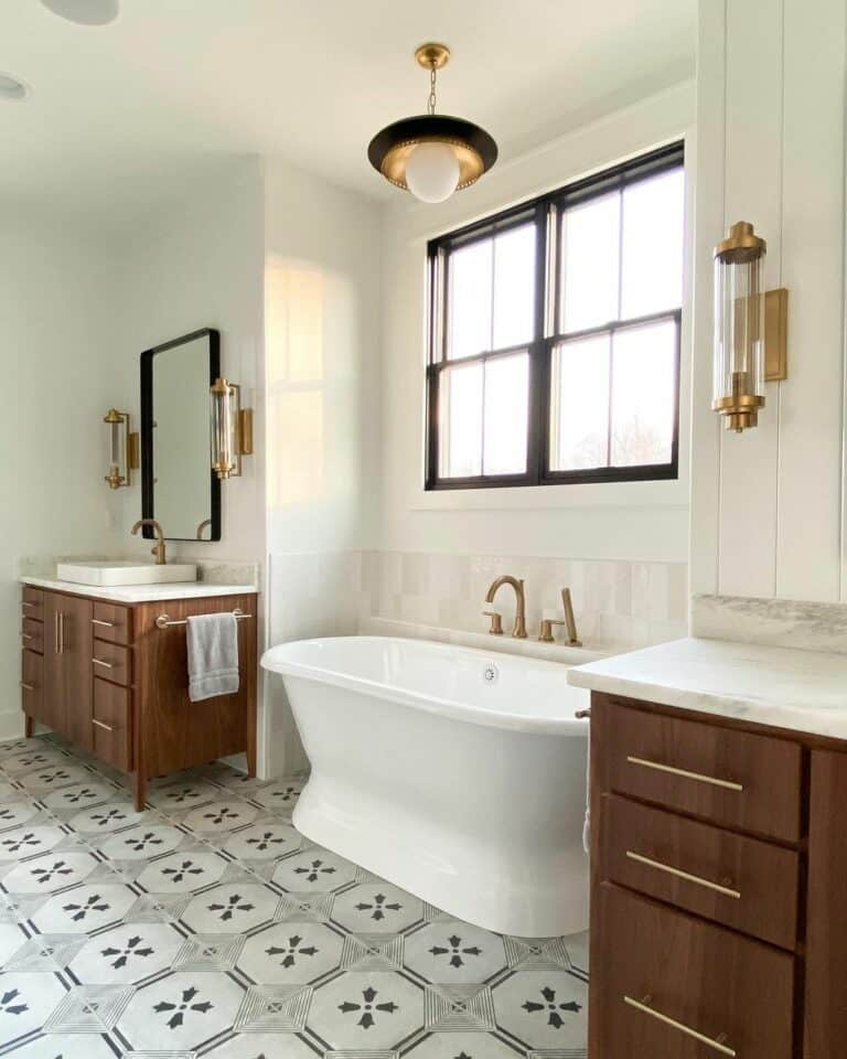 Minimalist Bathroom With Black and White Modern Tile Flooring