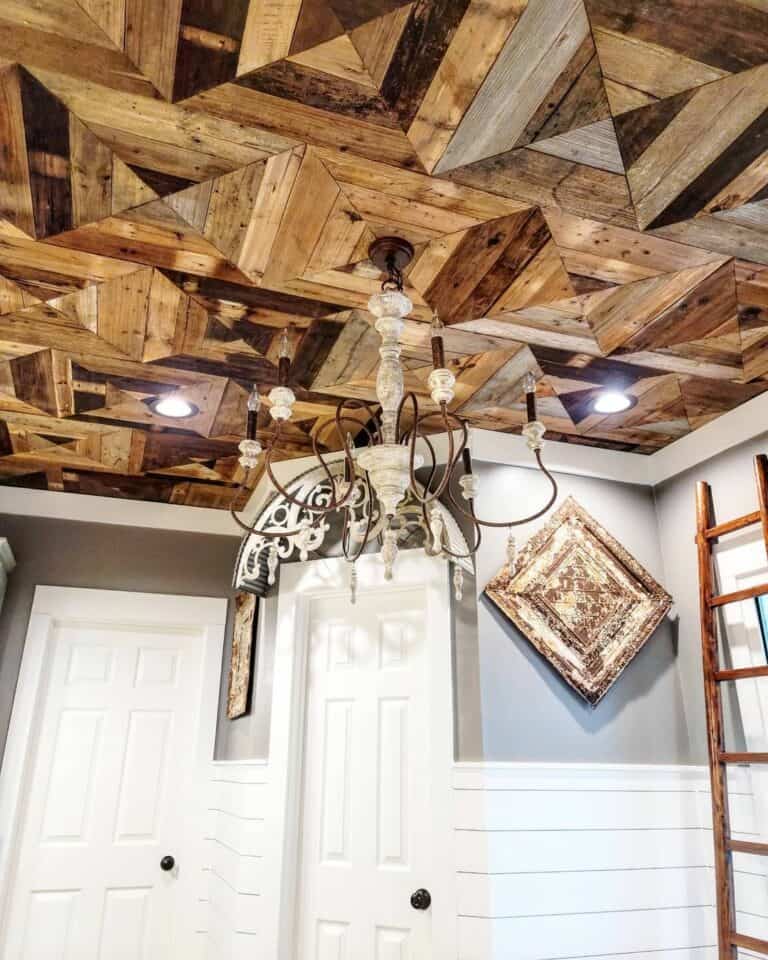 Mismatched Wood Ceiling With Geometric Pattern