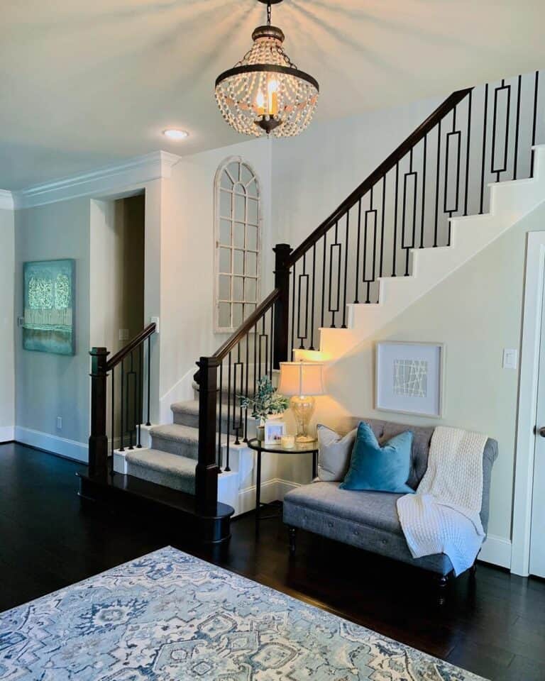 Modern Black and White Staircase With Gray Carpet
