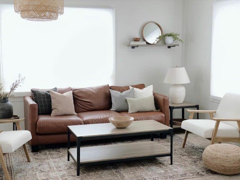 Modern Brown Leather Living Room Couch