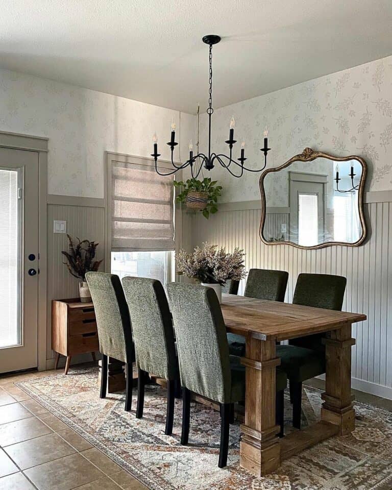 Modern Dining Room With Black-accented Chandelier