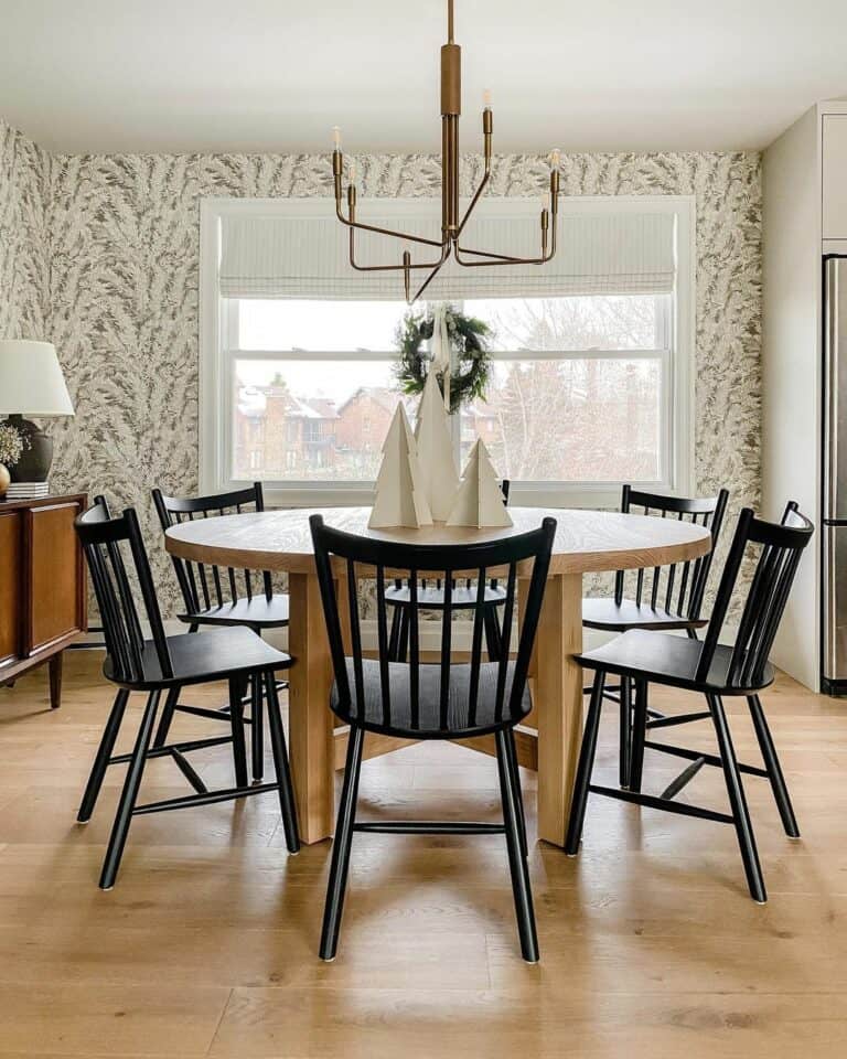 Modern Dining Room With Black and White Wallpaper