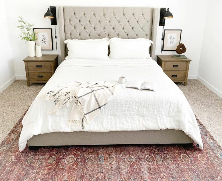 Modern Farmhouse Guest Bedroom With Vibrant Area Rug