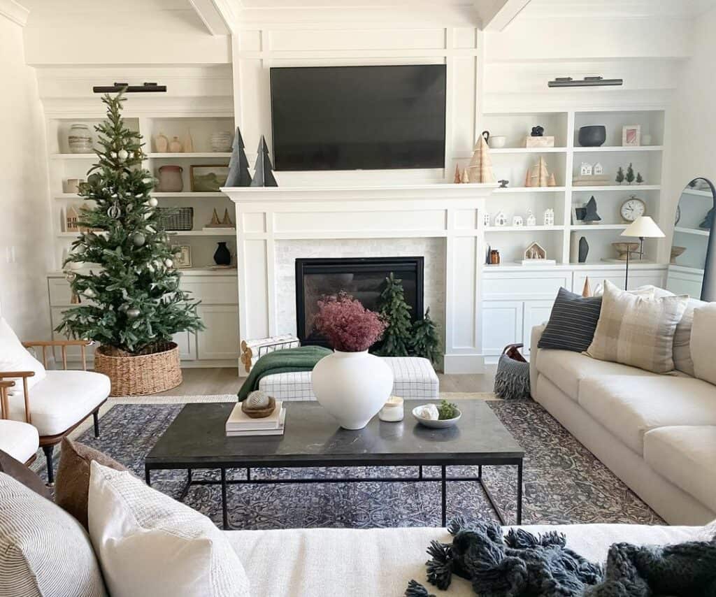 Modern Farmhouse Living Room Cabinets With Festive Farmhouse Accents