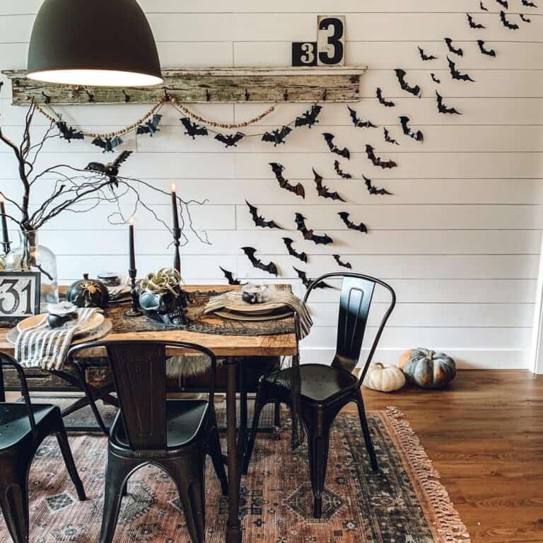 Modern Farmhouse Living Room Décor With Spooky Flying Bats