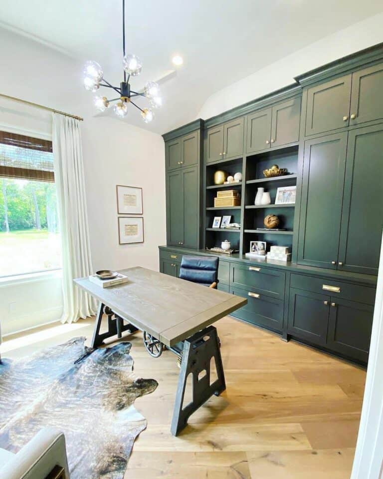 Modern Farmhouse Office Design With Built-in Shelves