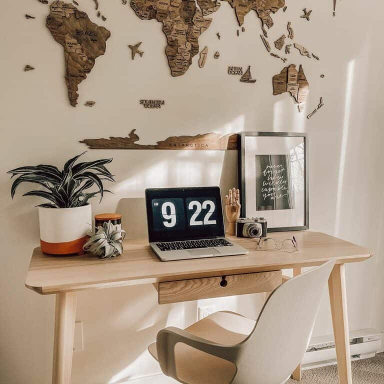 Modern Farmhouse Office With 3D World Map