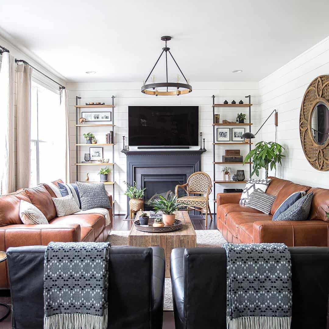 Modern Farmhouse With Rustic Leather Couches Soul & Lane