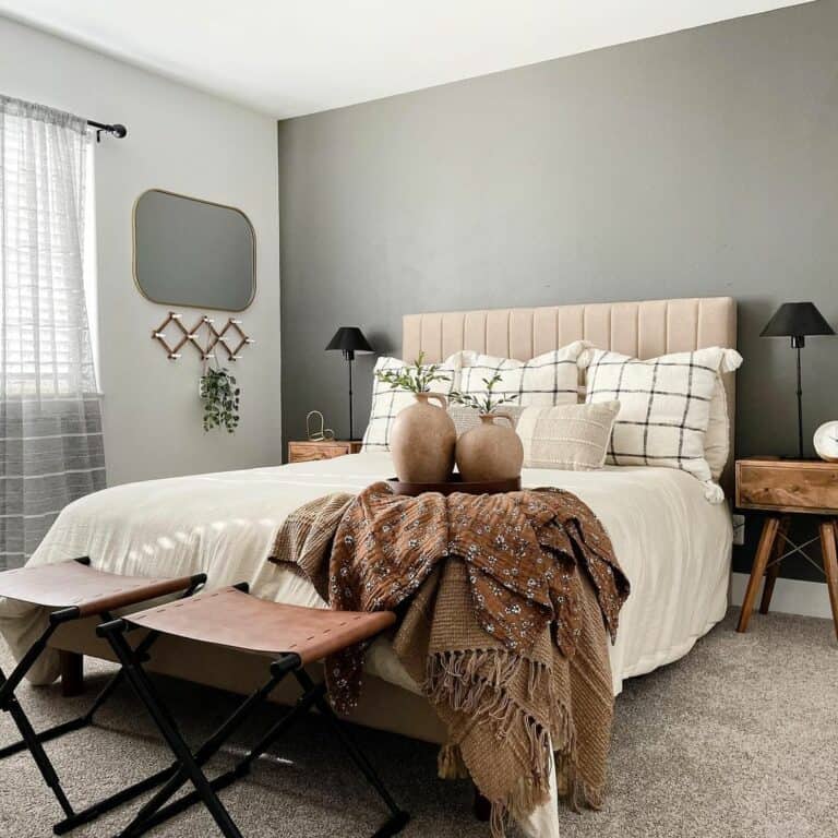 Modern Guest Bedroom With Gray Accent Wall