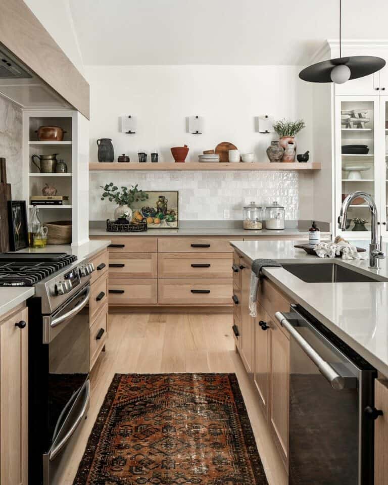Modern Kitchen With Wooden Open Shelves