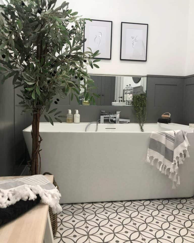 Modern Minimalist Bathroom With Potted Tree