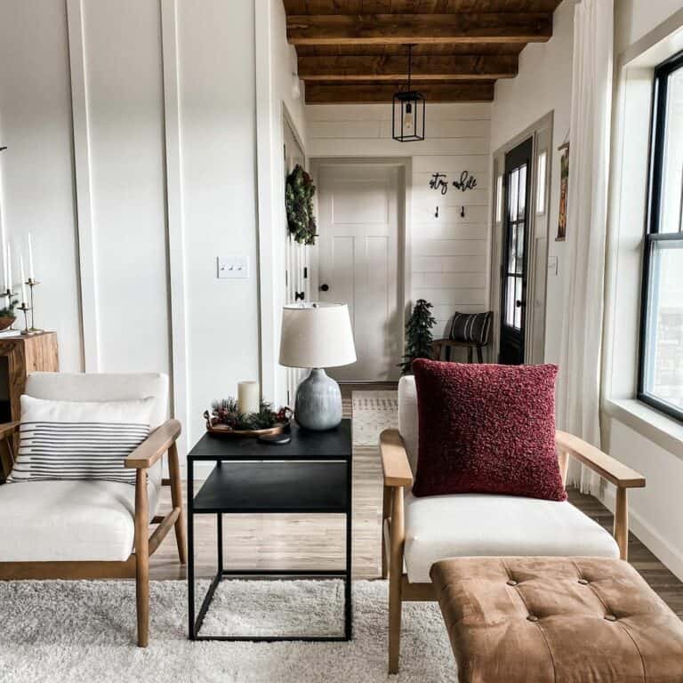 Modern Shiplap Entryway With Wood Ceiling