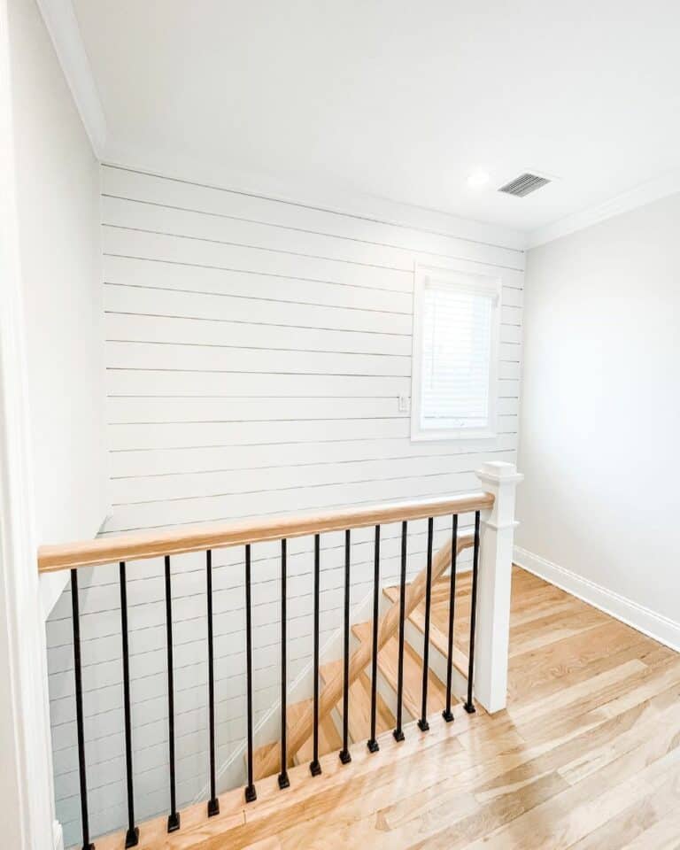 Modern Staircase Ideas With Shiplap Accent Wall