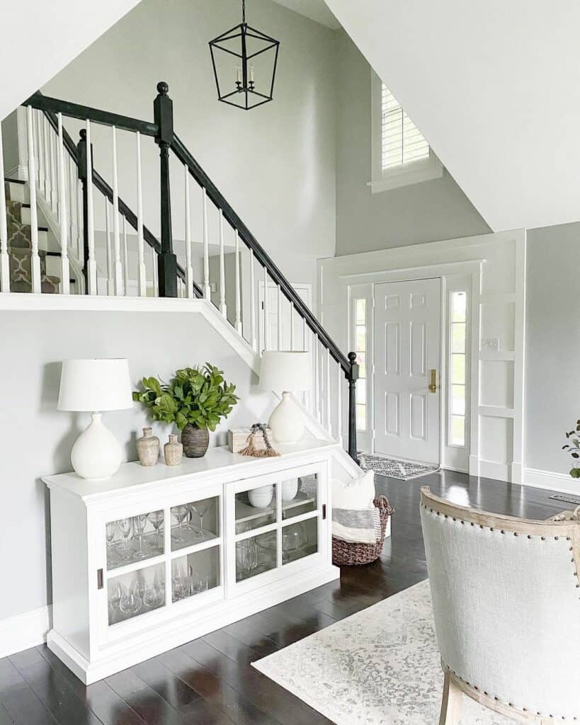 Modern Staircase With Lantern Chandelier