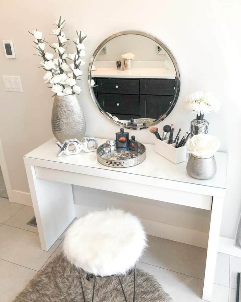 Modern White and Silver Makeup Vanity