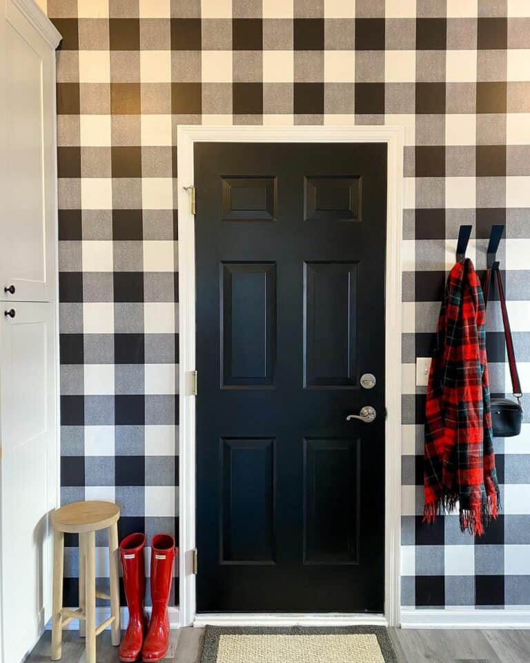 Monochromatic Entryway With Pops of Red