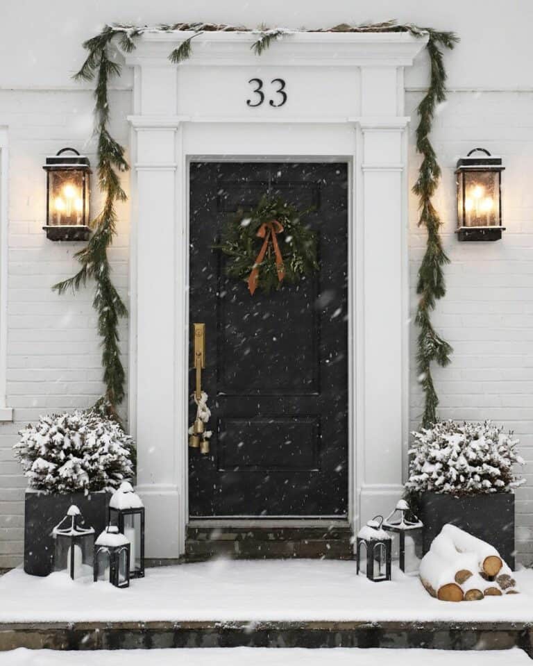 Monochromatic Entryway With Winter Decorations