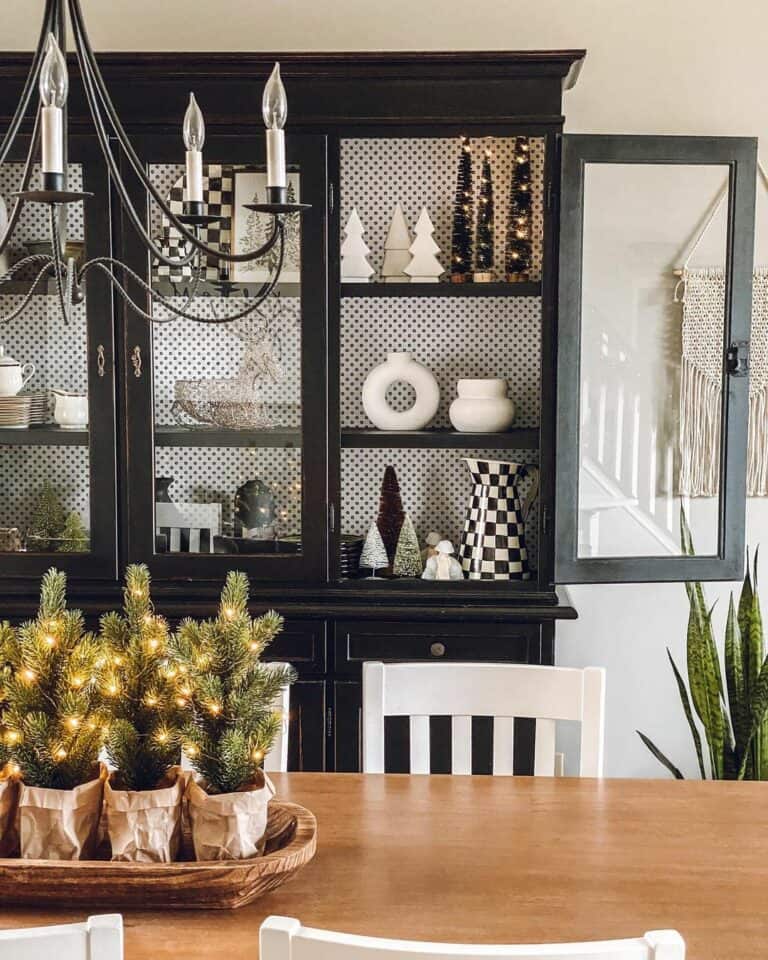 Monochromatic Repurposed China Cabinet in Dining Room