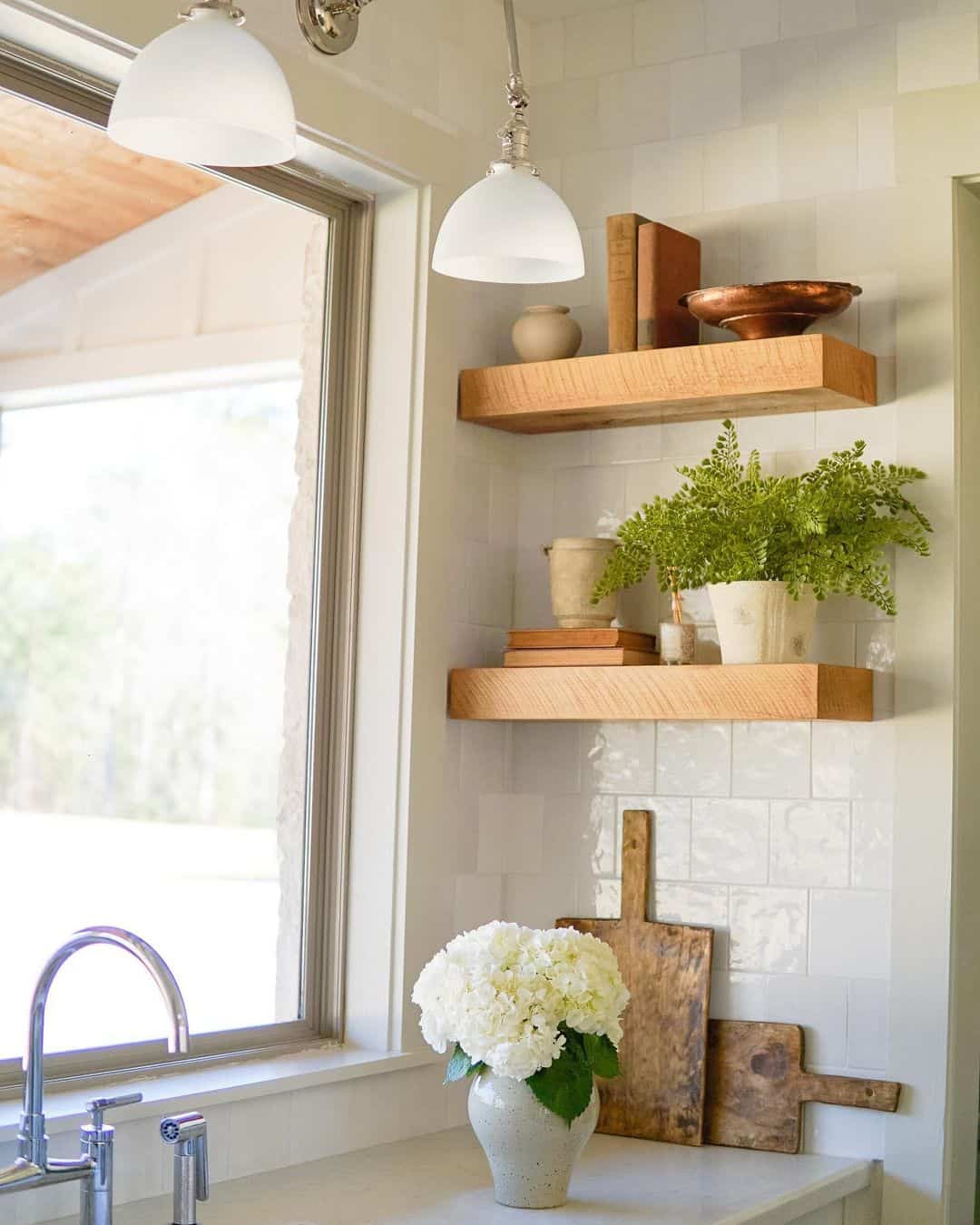 Natural Wood Shelves Near Kitchen Window Soul & Lane